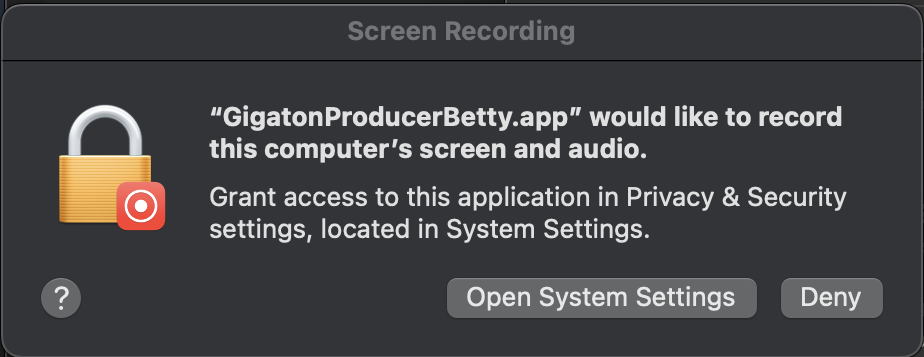 System permission prompt - click Open System Settings