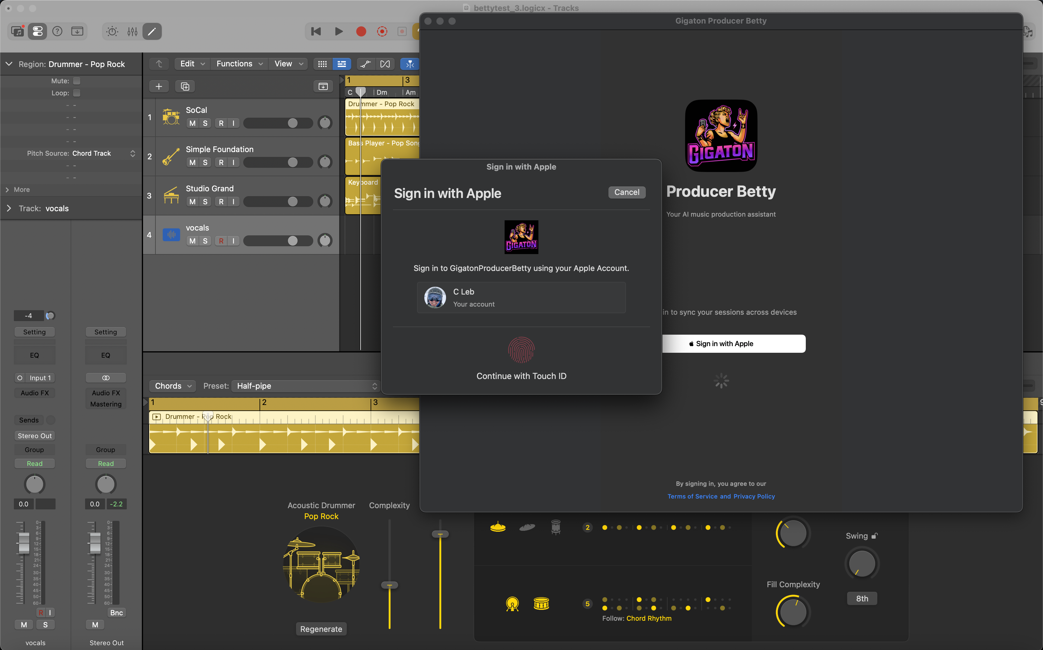 Betty app launching with Logic detected