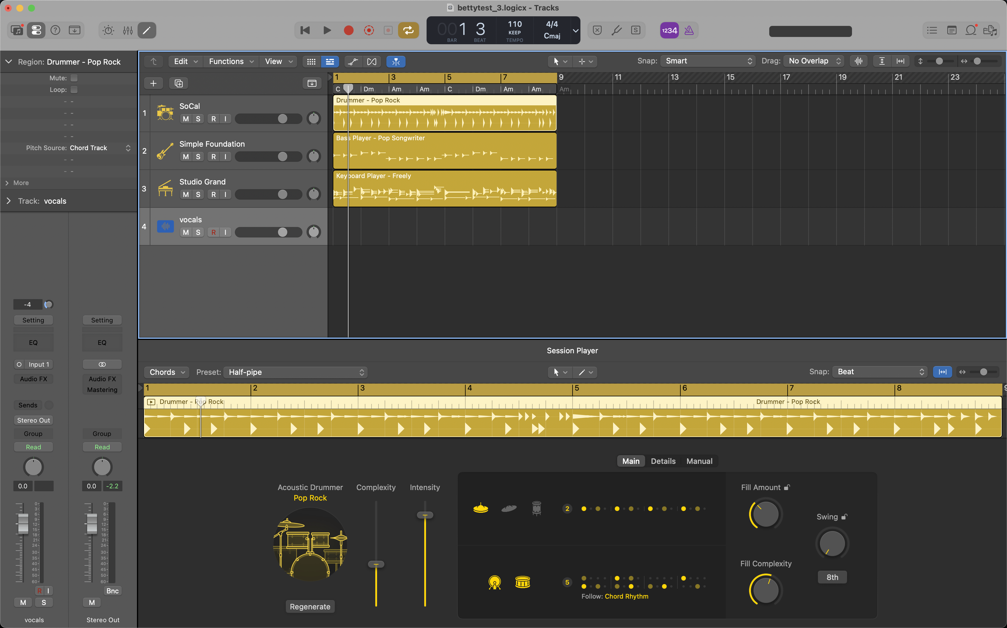 Logic Pro project open