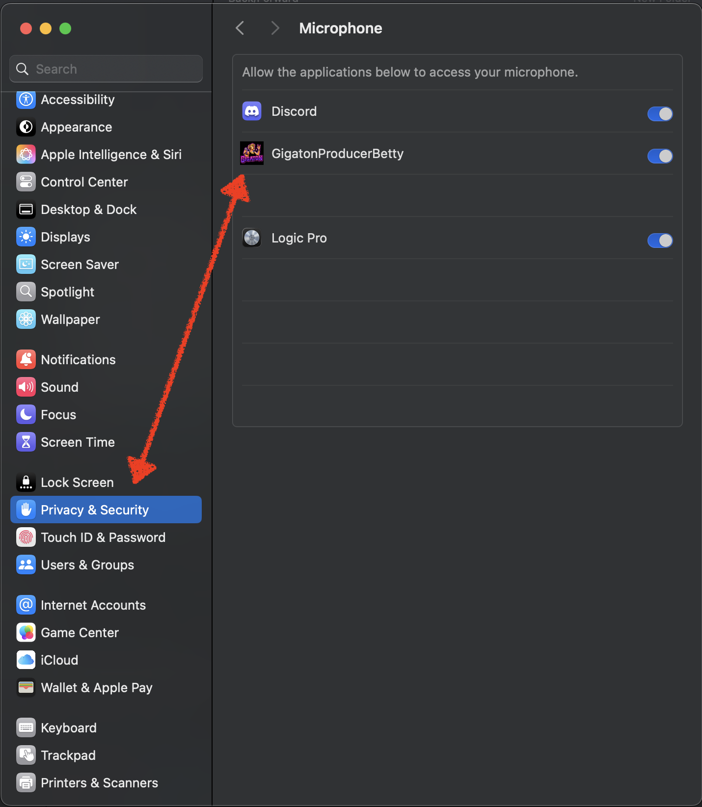 System Settings - Microphone permission for Producer Betty