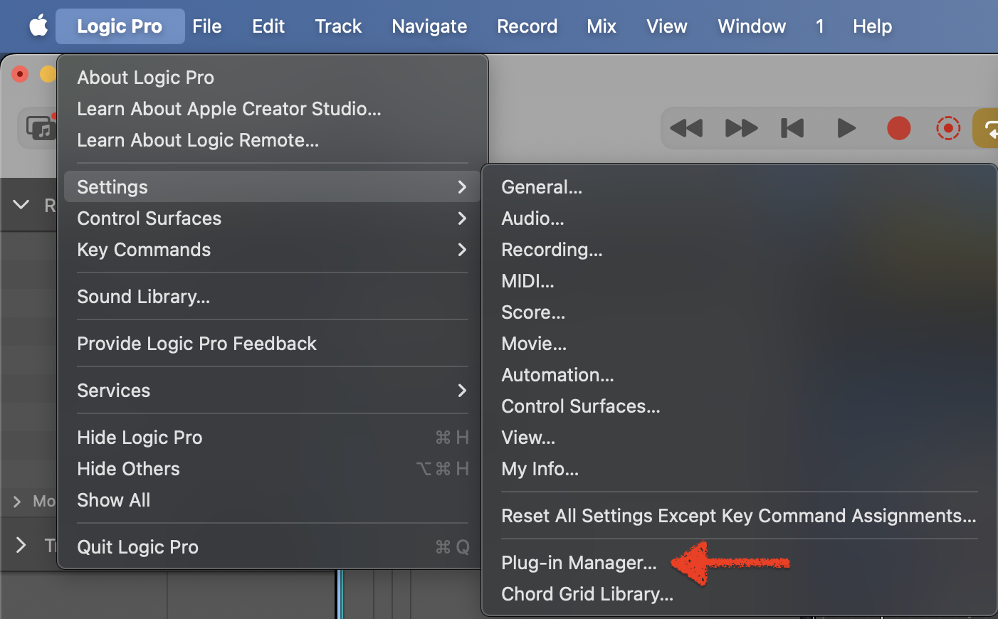 Selecting Betty Sensor from Audio Units menu