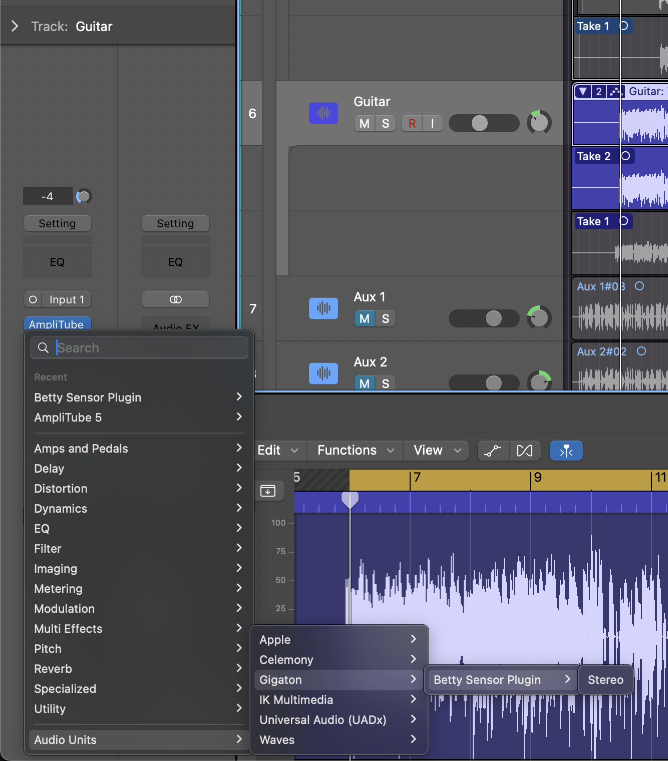 Betty status panel showing 1 active audio plugin