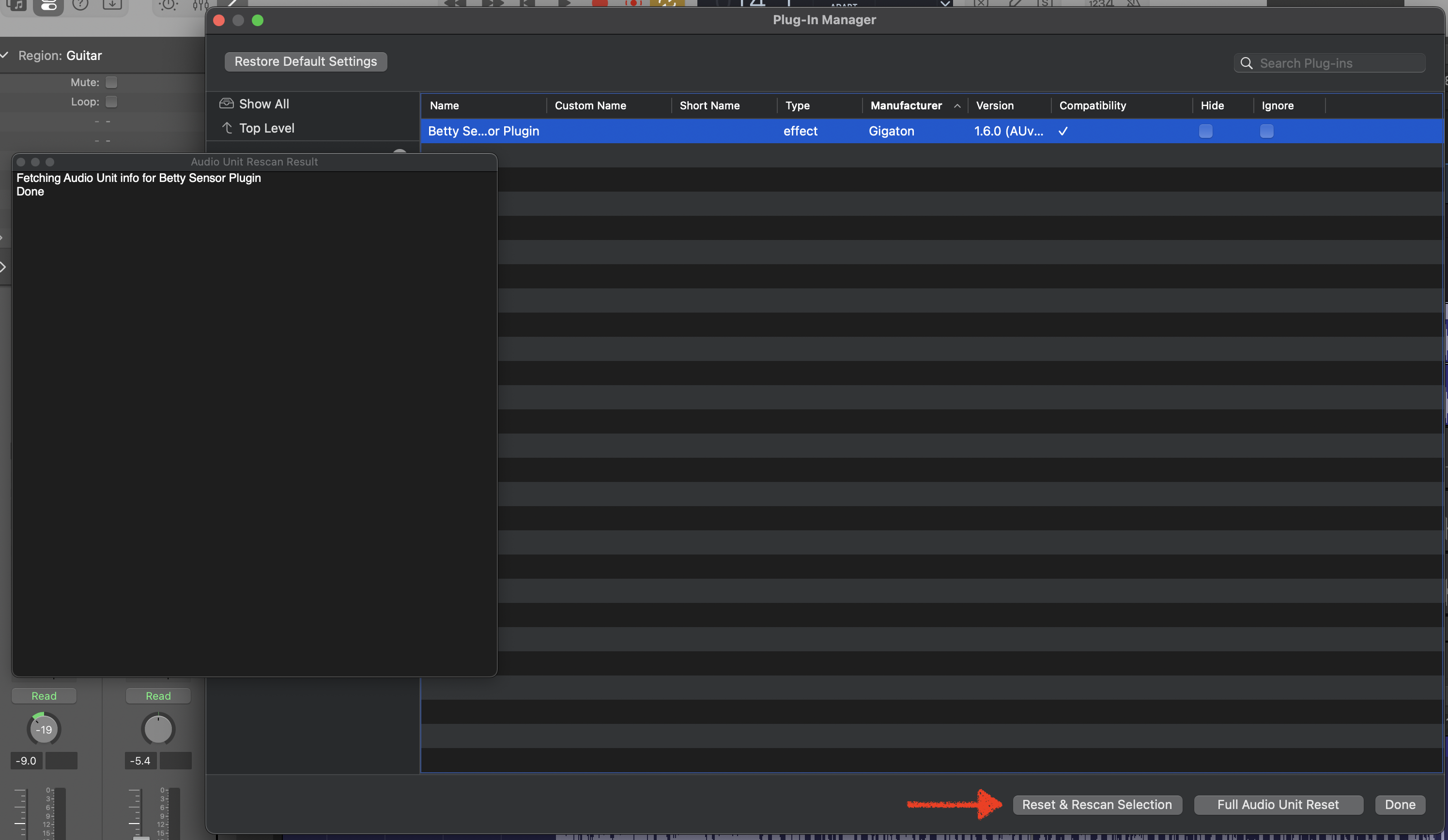 Betty Audio Analysis section showing real-time levels