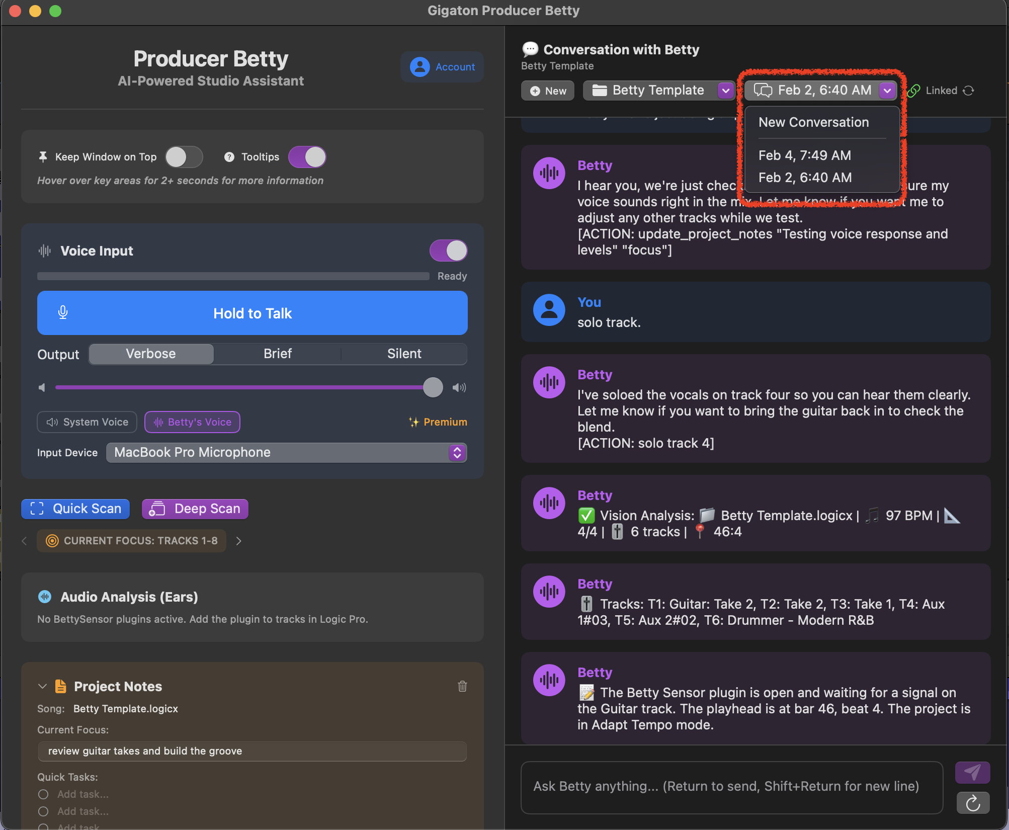 Conversation list within a session